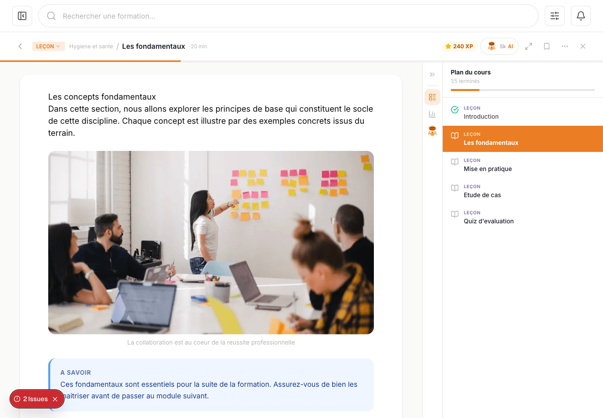Contenu de lecon genere avec texte, images et video